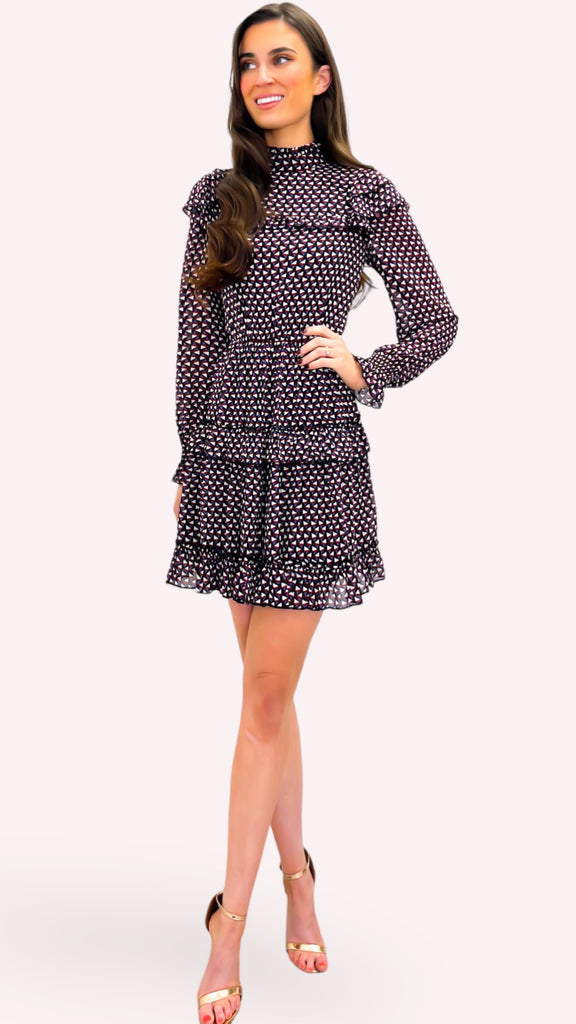 4-A0323 Lola Burgundy Print Flounce Dress