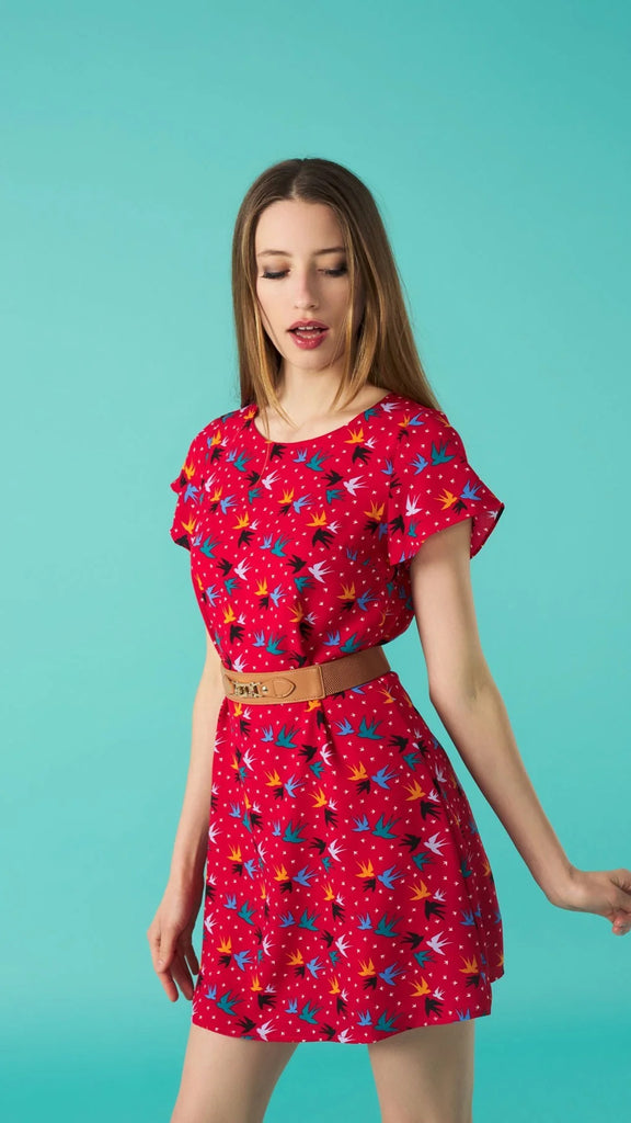 4-A0542 - (SIZES 10,12,14) - Alondra Red Swallow Dress
