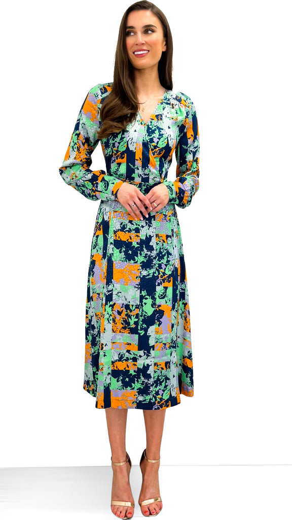 4-9863 - (SIZE 12 ONLY) - Lelina Patchwork Print Dress