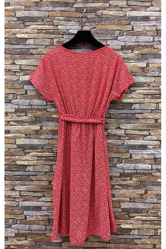 4-9758(B) Red Ditsy Floral Dress