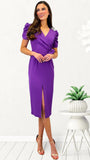 A0598 - (SIZES 20,22,24) - Morado Purple Rouched Sleeve Dress