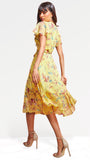 4-A0580 Floral Flutter Sleeve Wrap Dress
