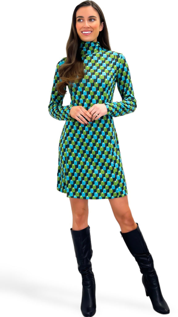 4-A0277 Teal Vela Multi Print Tunic Dress