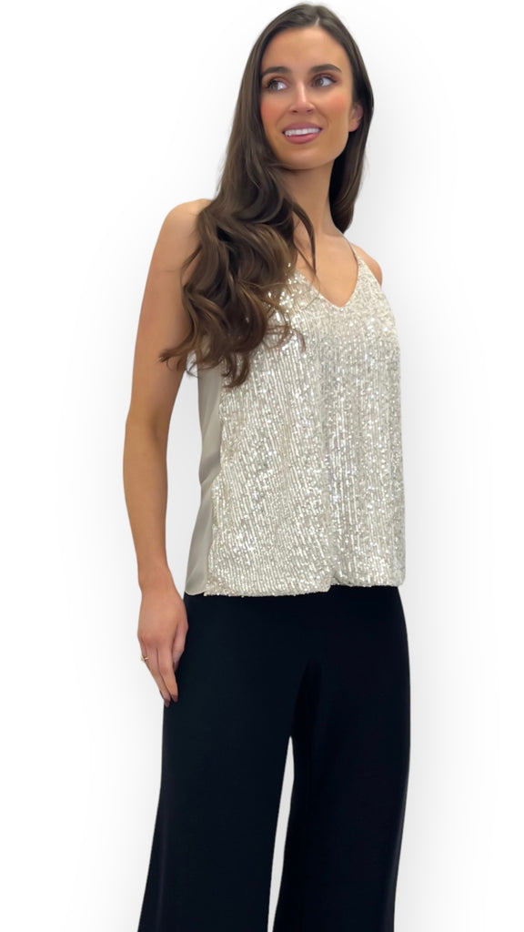 4-A0209 Beige/Gold Sequin Top