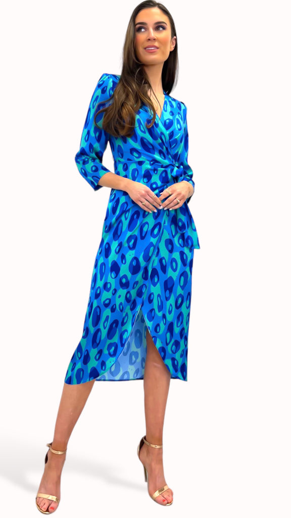 4-A0545 Minerva Blue Print Wrap Dress