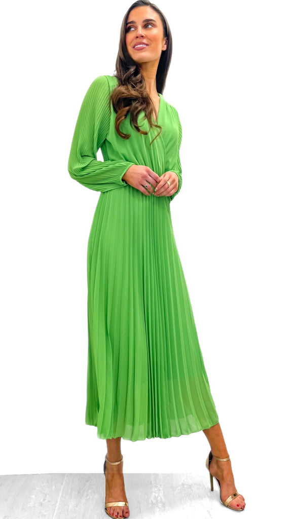 4-9533 Chiarina Lime Midi Pleat Dress