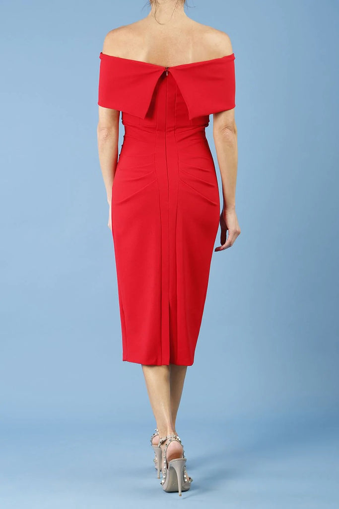 4-A0275 Amelia Red Bardot Rouched Dress