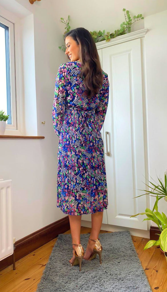 1-A0933 Kimberley Multi Floral Pleat Dress