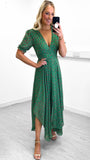 1-A0532 Green Ditsy Hi Lo Designer Vibe Dress