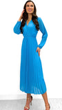 6-9687 Chiarina Turquoise Midi Pleat Dress