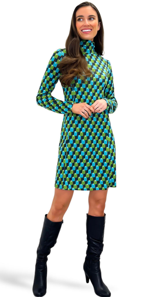 4-A0277 Teal Vela Multi Print Tunic Dress