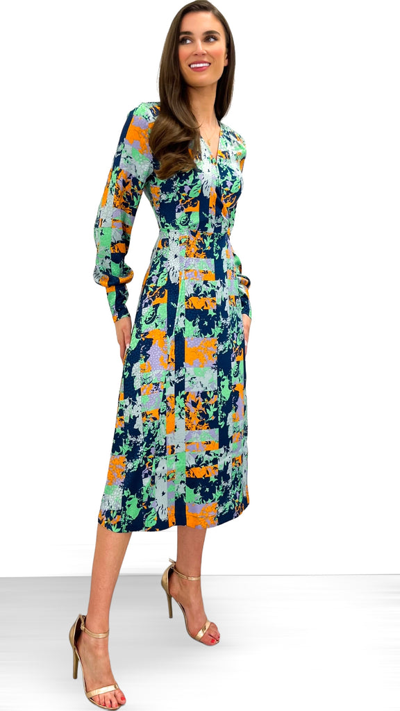4-9863 - (SIZE 12 ONLY) - Lelina Patchwork Print Dress
