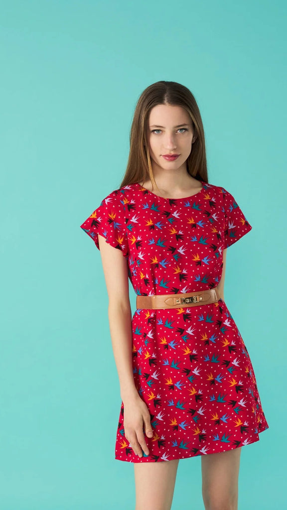 4-A0542 - (SIZES 10,12,14) - Alondra Red Swallow Dress