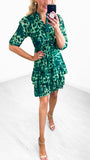 4-A0558 - (SIZE 8 ONLY) - Green Print Latina Flounce Dress
