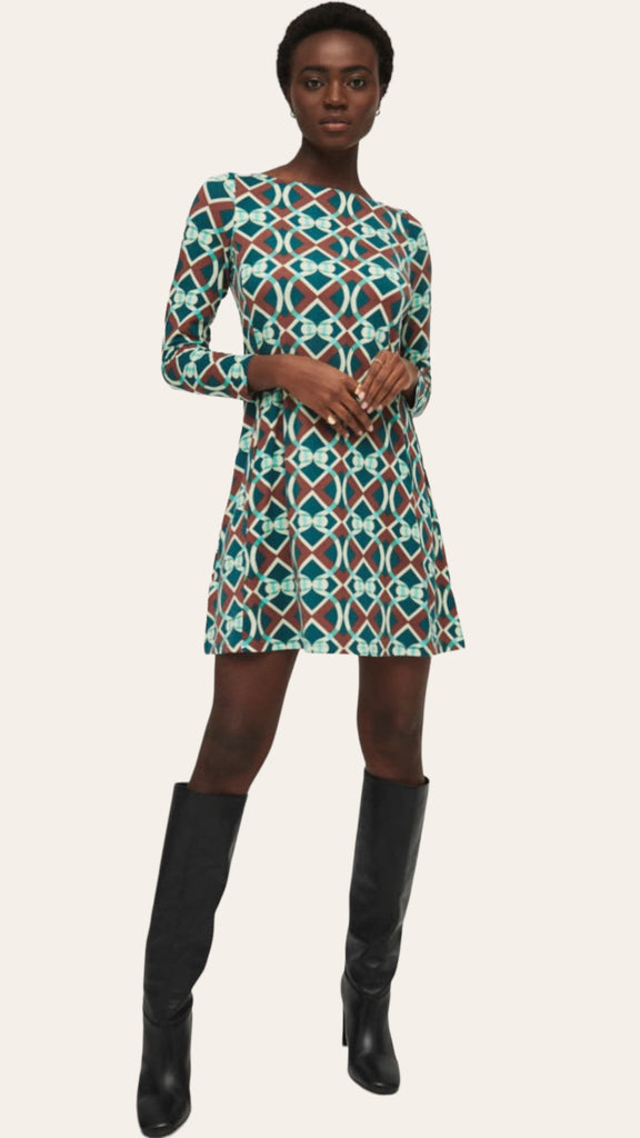 4-A0167 Gina Teal Print Tunic Dress