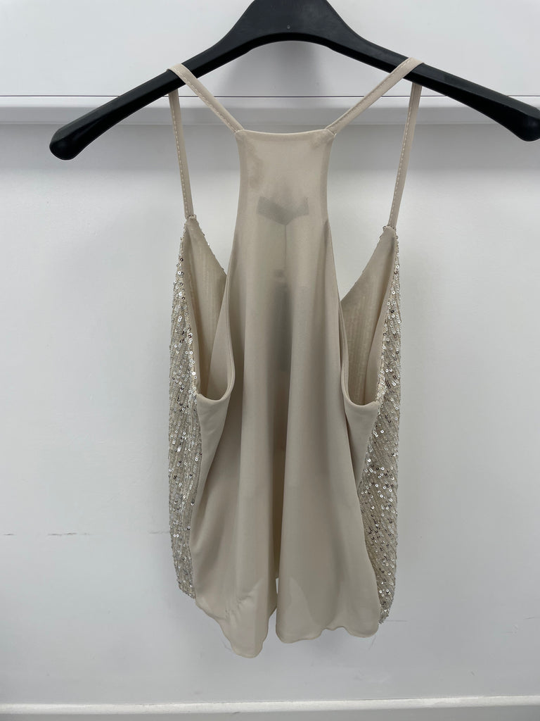 4-A0209 Beige/Gold Sequin Top