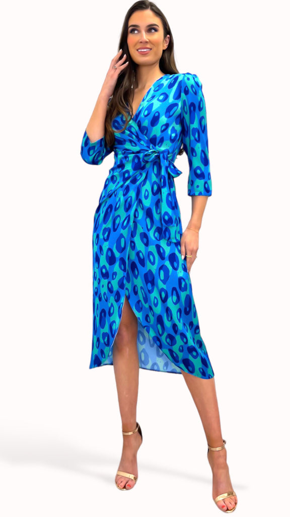 4-A0545 Minerva Blue Print Wrap Dress