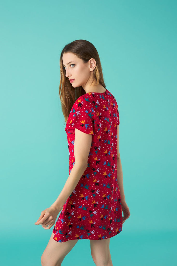 4-A0542 - (SIZES 10,12,14) - Alondra Red Swallow Dress