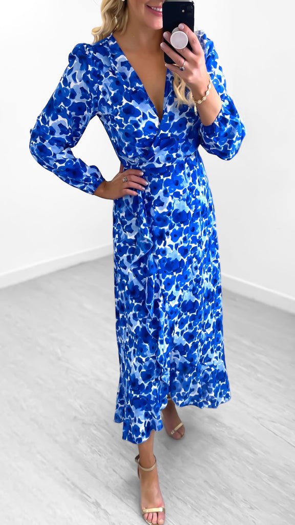 4-A0549 Kelda Royal Floral Wrap Dress