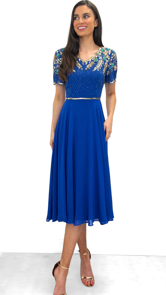 5-A1521 Royal Embellished Flare Dress
