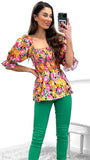 4-9457 - (SIZE 8 ONLY) - Floral Puff Sleeve Top