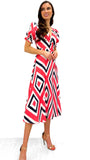 4-9576  - (SIZE 24 ONLY) - Coral Stripey Flare Dress