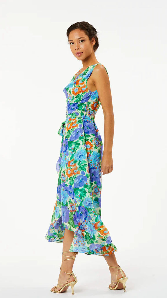 4-A0484 Janet Cowl Neck Floral Hi Lo Dress