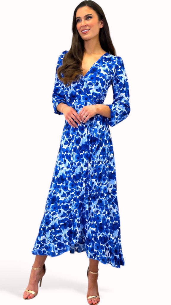 4-A0549 Kelda Royal Floral Wrap Dress