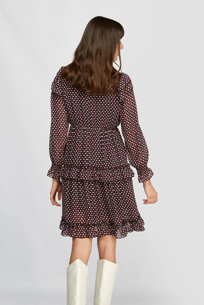 4-A0323 Lola Burgundy Print Flounce Dress