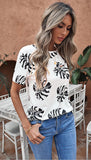 4-9709 - (SIZE 8 ONLY) - White Leaf Print Tee Top