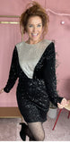 4-A0112 Black/Beige Sequin Dress