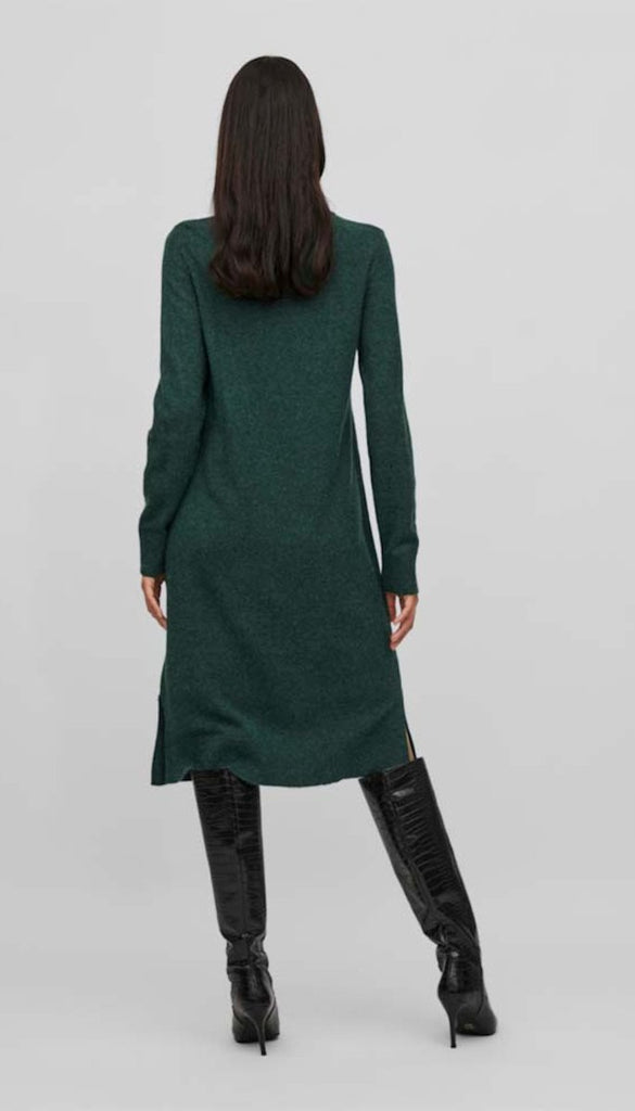 A0274 Ril Crew Neck Knit Dress Pineneedle Green