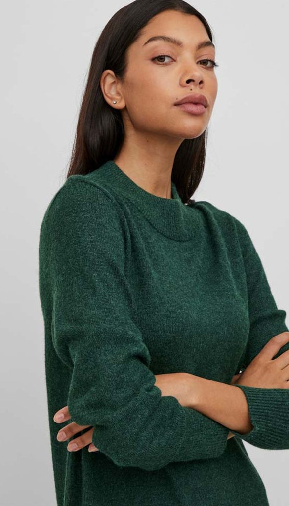 A0274 Ril Crew Neck Knit Dress Pineneedle Green